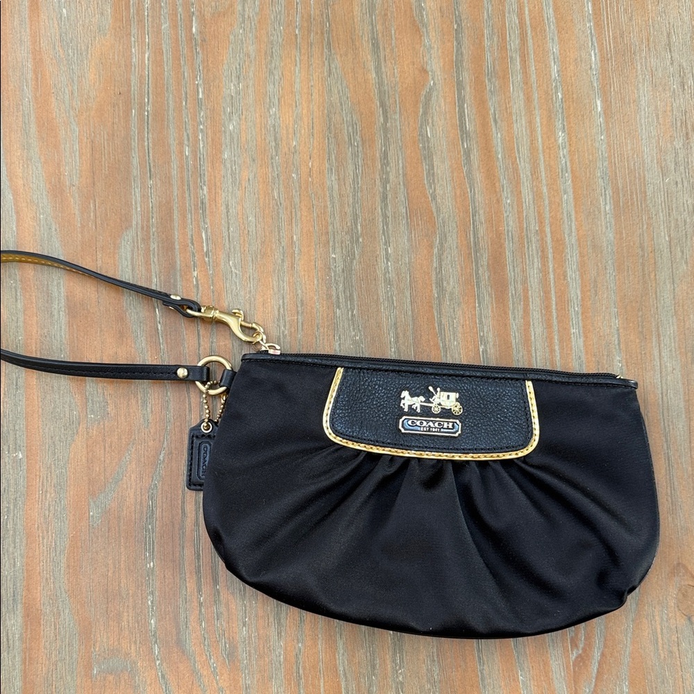 Coach Black Wristlet with Gold Trim